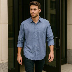 Tommy Hilfiger Mens Relaxed Fit small grid long sleeve shirt Size 17.5/33-34